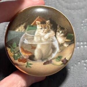 Cat In Fishbowl Trinket Box Staffordshire China Ceramic England